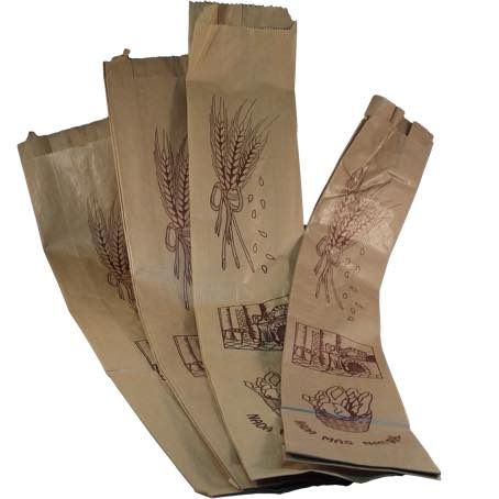 BOLSA PAPEL KRAFT MARRON 9+5X54cm PARA PANADERIA Y BOLLERIA 1BARRA +AL AZUL