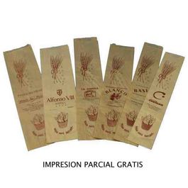 BOLSA PAPEL KRAFT MARRON 20+9X54cm PARA PANADERIA Y BOLLERIA 4BARRAS +AL AZUL