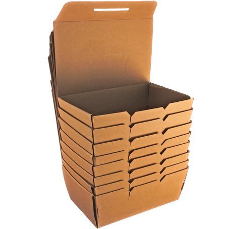 CAJA PAPEL BIO KRAFT TRICAPA CON TAPA TROQUELADA AUTOMONTABLE 180x115x70mm fondo 165X100mm