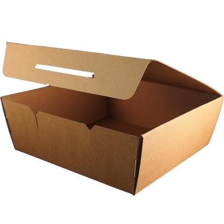 CAJAS CARTON CUADRADA AUTOMONTABLES con tapa UNIDA BIO 135X135X100mm PARA  HAMBURGUESAS, BOLLERIA, SANDWICH