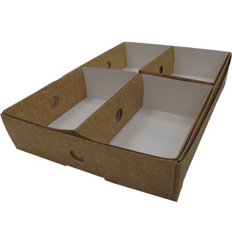 BANDEJA CARTON BIO KRAFT/BLANCO 310x220x78mm PARA DIVISION interior DE CAJA VWPLATL PARA CATERING, CANAPES, SANDWICH