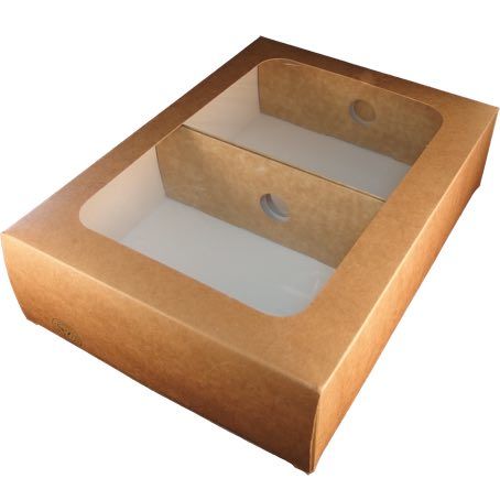 BANDEJA CARTON BIO KRAFT/BLANCO 310x220x78mm PARA DIVISION interior DE CAJA VWPLATL PARA CATERING, CANAPES, SANDWICH