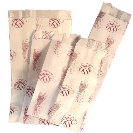 BOLSA PAPEL CELULOSA BLANCA 14+6X23cm PARA PANADERIA Y BOLLERIA +AL AZUL