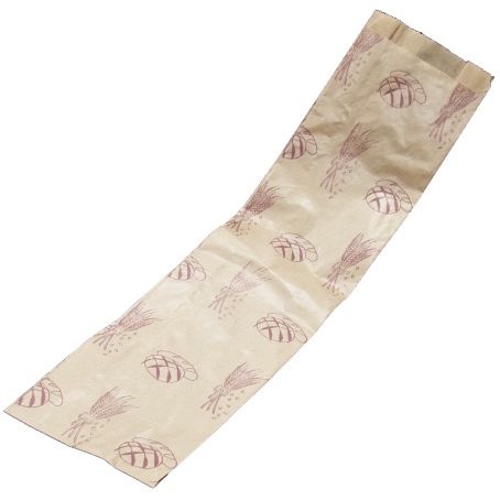 BOLSA PAPEL KRAFT MARRON 14+6X54cm PARA PANADERIA Y BOLLERIA  2/3BARRAS +AL AZUL