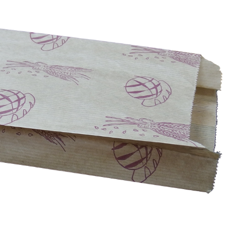 BOLSA PAPEL KRAFT MARRON 14+6X54cm PARA PANADERIA Y BOLLERIA  2/3BARRAS +AL AZUL