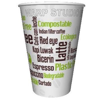 VASO PAPEL **BIO** LIBRE DE PLASTICO BLANCO DECORADO COFFEE 165ml 6/7onzas PARA BEBIDAS CALIENTES, CAFE