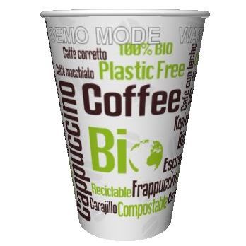 VASO PAPEL **BIO** LIBRE DE PLASTICO BLANCO DECORADO COFFEE 165ml 6/7onzas PARA BEBIDAS CALIENTES, CAFE