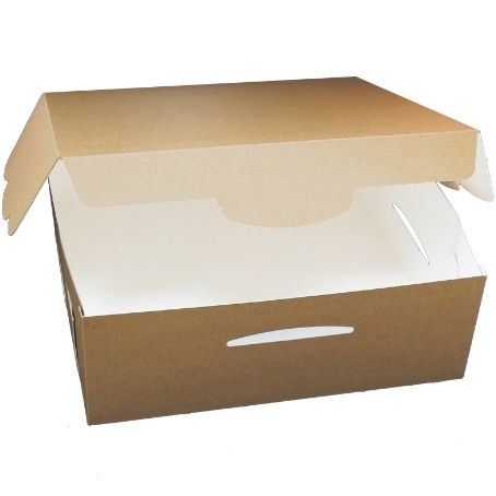 CAJA CARTON CUADRADA AUTOMONTABLE BIO 280X280X120mm ESPECIAL PARA ENVIOS, TARTAS, REGALOS, LIBROS, DESAYUNOS, ETC..