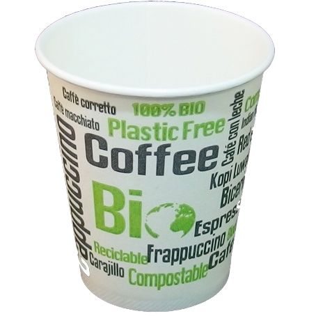 VASO PAPEL **BIO** LIBRE DE PLASTICO BLANCO DECORADO COFFEE 165ml 6/7onzas PARA BEBIDAS CALIENTES, CAFE