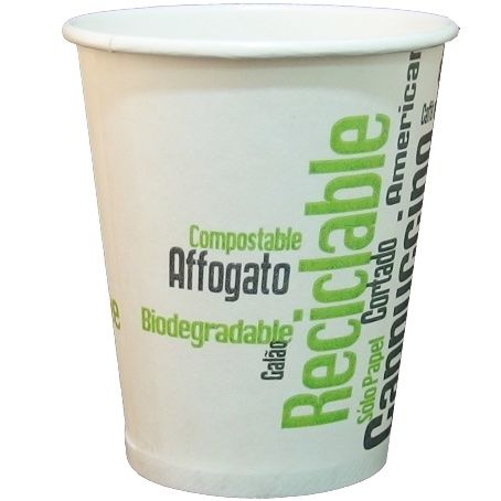 VASO PAPEL **BIO** LIBRE DE PLASTICO BLANCO DECORADO COFFEE 165ml 6/7onzas PARA BEBIDAS CALIENTES, CAFE