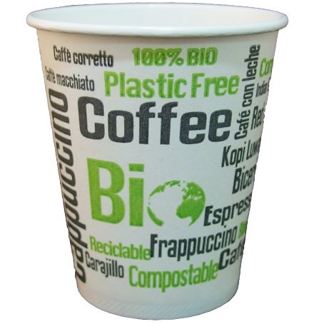 VASO PAPEL BIO LIBRE DE PLASTICO BLANCO DECORADO COFFEE 165ml 6/7onzas PARA BEBIDAS CALIENTES, CAFE