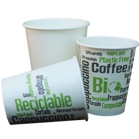 VASO PAPEL BIO LIBRE DE PLASTICO BLANCO DECORADO COFFEE 266ml 8/9onzas PARA BEBIDAS CALIENTES, CAFE