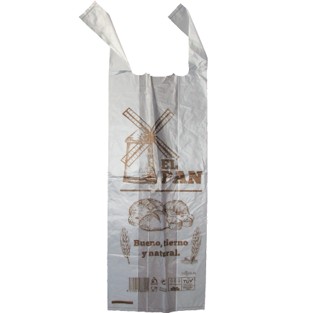 BOLSAS BIOPLASTICO TRANSLUCIDAS CON ASA 30X60cm PARA PANADERIAS COMPOSTABLES