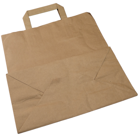 BOLSA sos PAPEL KRAFT MARRON BASE RECTANGULAR CON ASA PLANA 18+9X23cm