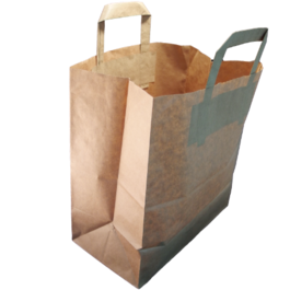 BOLSA sos PAPEL KRAFT MARRON BASE RECTANGULAR CON ASA PLANA 21+11X25cm