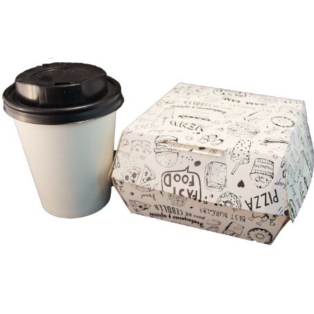 CAJA cónica CARTON FOLDING 225gr DISEÑO FAST FOOD 130X130X70mm PARA HAMBURGUESAS fondo 100x100mm S