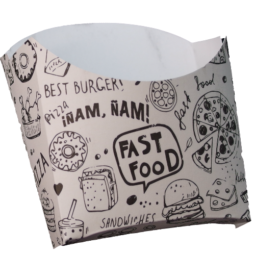 CAJAS/PETACAS CARTON FOLDING 210gr diseo FASTFOOD 100X40X110mm PARA PATATAS FRITAS