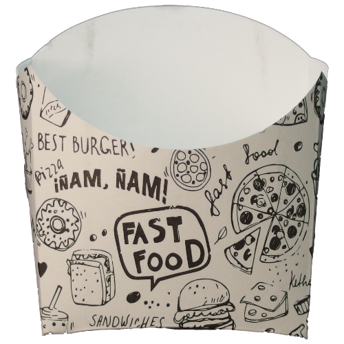 CAJAS/PETACAS CARTON FOLDING 210gr diseo FASTFOOD 100X40X110mm PARA PATATAS FRITAS