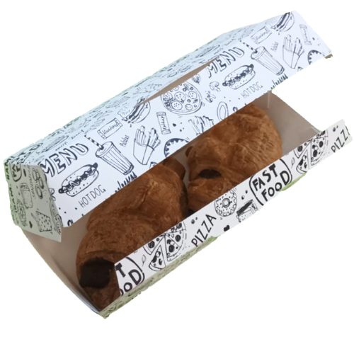 CAJA CARTON FOLDING 225gr diseño FAST FOOD 203X90X69mm PARA PERRITO CALIENTE Fondo 170x70mm