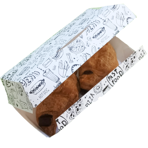 CAJA CARTON FOLDING 225gr diseño FAST FOOD 203X90X69mm PARA PERRITO CALIENTE Fondo 170x70mm