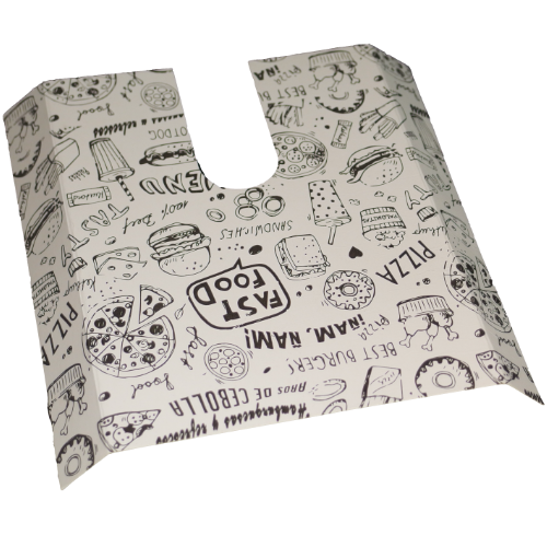 CUAS/BANDEJAS CARTON FOLDING DISEO FAST FOOD 150X150mm PARA PORCIONES
