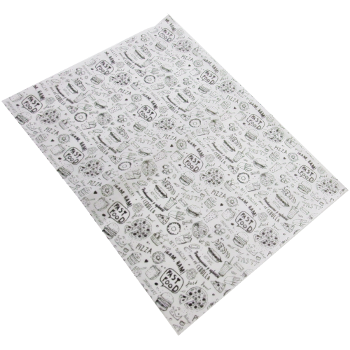 FORMATOS ENVOLVER HAMBURGUESAS PAPEL ANTIGRASA DISEÑO FAST FOOD 32gr 290X400mm