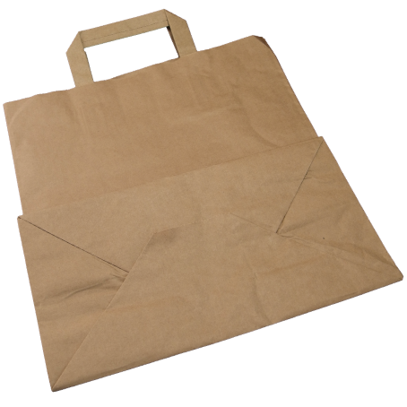 BOLSA sos PAPEL KRAFT MARRON BASE RECTANGULAR CON ASA PLANA 33+20X33cm