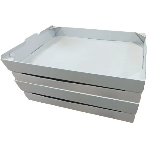 BANDEJA CARTON MICROCANAL BLANCA AUTOMONTABLE  600X400X63mm