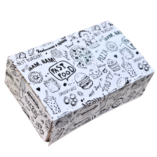 CAJA CARTON FOLDING DISEÑO FAST FOOD 145X90X45mm fondo automático