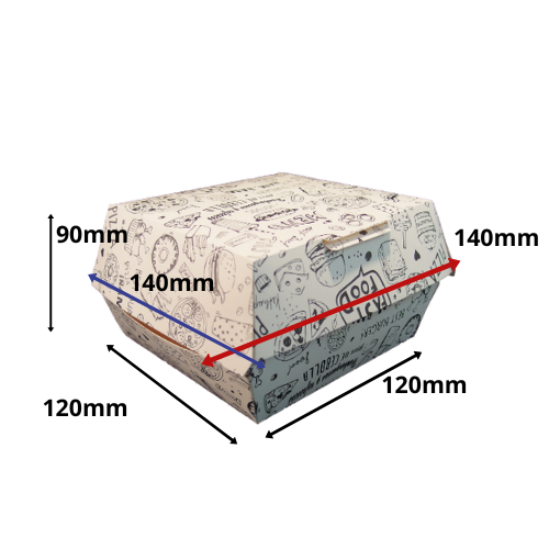 CAJA cónica CARTON FOLDING 225gr DISEÑO FAST FOOD 140X140X90mm PARA HAMBURGUESAS fondo 120x120mm L