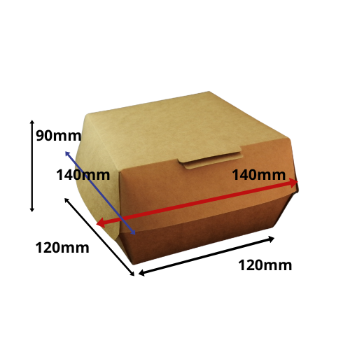 CAJA cónica CARTON KRAFT INTERIOR BLANCO 140X140X90mm PARA HAMBURGUESAS fondo 120x120mm L