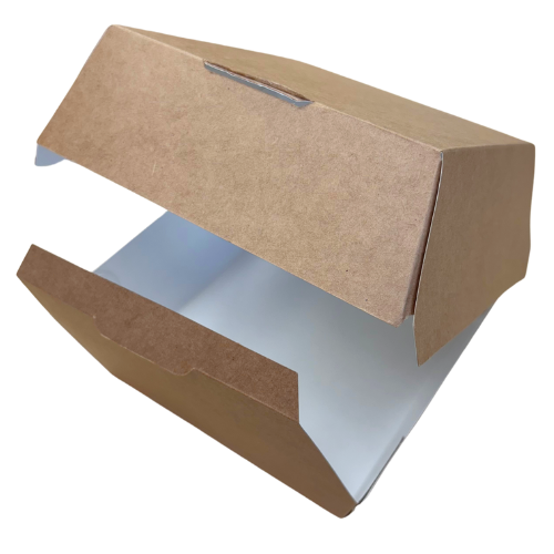 CAJA cónica CARTON KRAFT INTERIOR BLANCO 140X140X90mm PARA HAMBURGUESAS fondo 120x120mm L