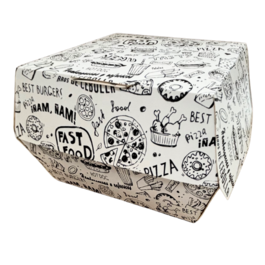 CAJA cónica HAMBURGUESAS (XL) FOLDING 235gr DISEÑO FAST FOOD 180X180X100mm fondo 140x140mm