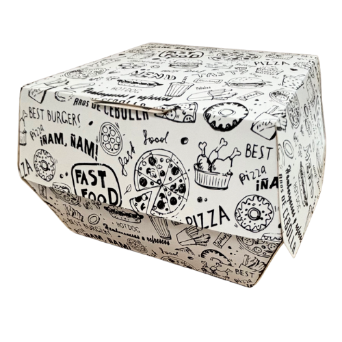 CAJA cónica CARTON FOLDING 225gr DISEÑO FAST FOOD 180X180X100mm PARA HAMBURGUESAS fondo 140x140mm XL