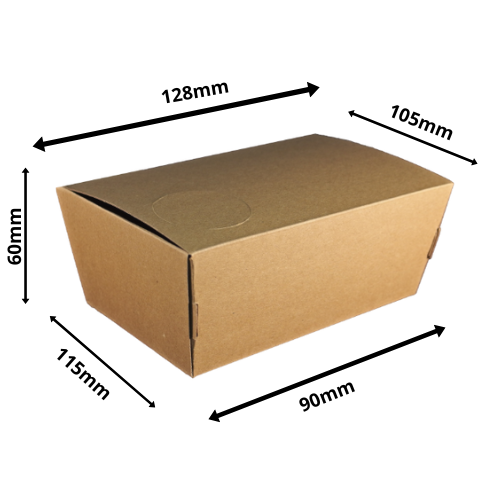 CAJA PAPEL BIO KRAFT TRICAPA CON TAPA TROQUELADA 128X105X60mm fondo 115x90mm