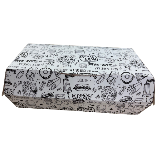 CAJA CARTON FOLDING 235gr diseño FAST FOOD 210X115X70mm PARA SERRANITO Fondo 195x100mm