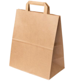 BOLSA sos PAPEL KRAFT MARRON BASE RECTANGULAR CON ASA PLANA 25+14,5X30cm