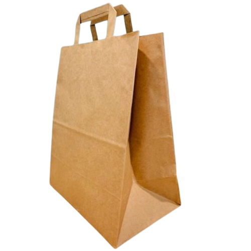 BOLSA sos PAPEL KRAFT MARRON BASE RECTANGULAR CON ASA PLANA 27+14X31cm