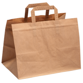 BOLSA sos PAPEL KRAFT MARRON BASE RECTANGULAR CON ASA PLANA 32+20X22cm EXTRA ANCHA