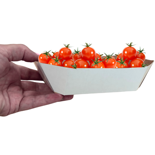 BANDEJA/BARQUETA FRUTA FRESCA CARTON BLANCA interior kraft RECTANGULAR 170X150X40mm fondo 130x100mm