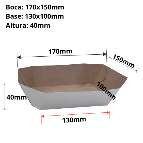 BANDEJA/BARQUETA FRUTA FRESCA CARTON BLANCA interior kraft RECTANGULAR 170X150X40mm fondo 130x100mm