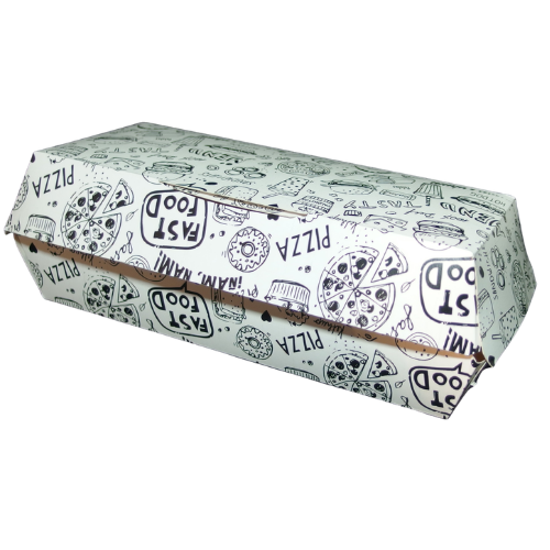 CAJA cónica PERRITO (HOT-DOG) FOLDING 235gr diseño FAST FOOD 203X90X69mm fondo 170x70mm
