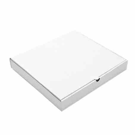 CAJA CARTON CUADRADA BLANCA ANONIMA 330X330X45mm PARA PIZZAS, EMPANADAS, TORTILLAS, TARTAS, HORNAZOS...