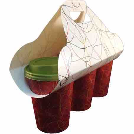 TRANSPORTIN PORTAVASOS CARTONCILLO FOLDING DECORADO FONDO BLANCO 370X255mm PARA 3 VASOS DIAMETRO 80mm PARA VASOS CUP009-SUS009-SUS199