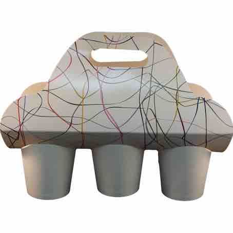 TRANSPORTIN PORTAVASOS CARTONCILLO FOLDING DECORADO FONDO BLANCO 370X255mm PARA 3 VASOS DIAMETRO 80mm PARA VASOS CUP009-SUS009-SUS199