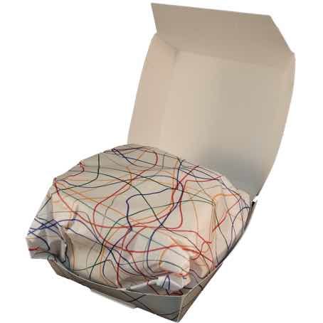 FORMATOS PAPEL ANTIGRASA STANDAR FONDO BLANCO 40gr 370X430mm PARA ENVOLVER HAMBURGUESAS
